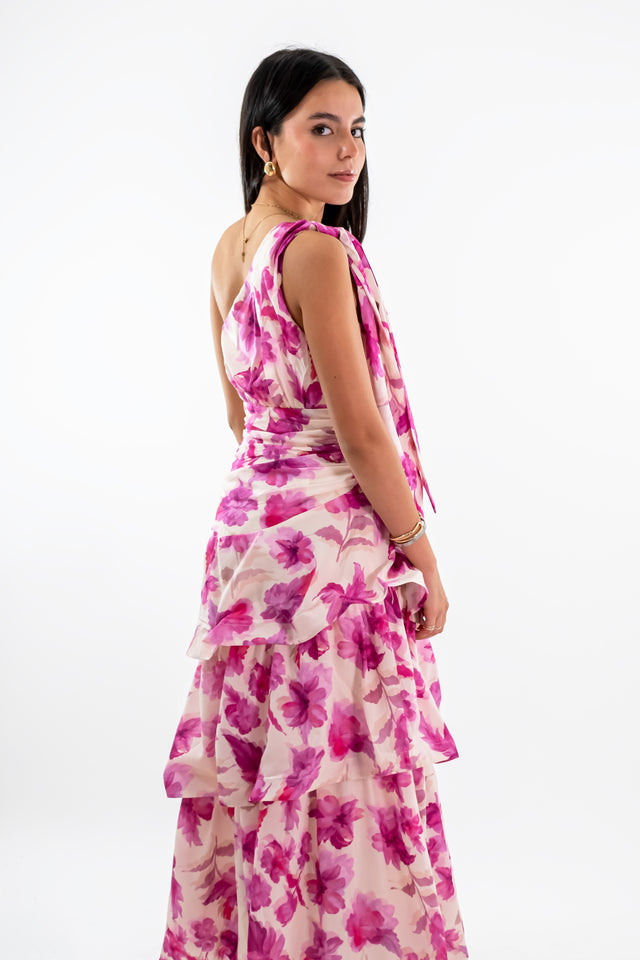 VESTIDO FLORAL UN HOMBRO