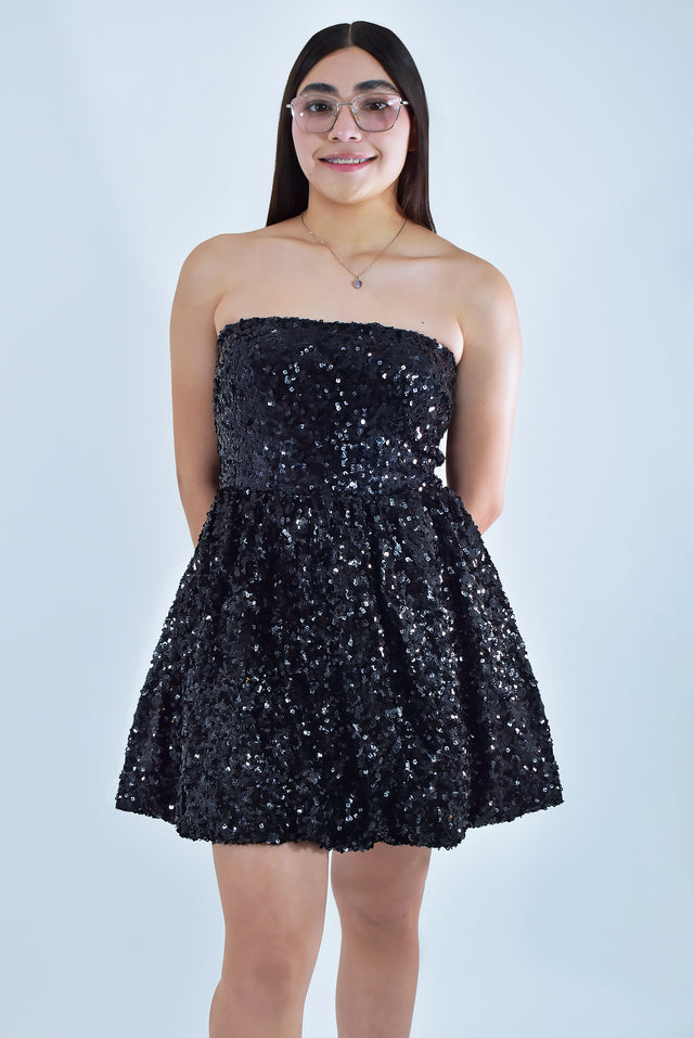 VESTIDO STRAPLESS CON LENTEJUELAS