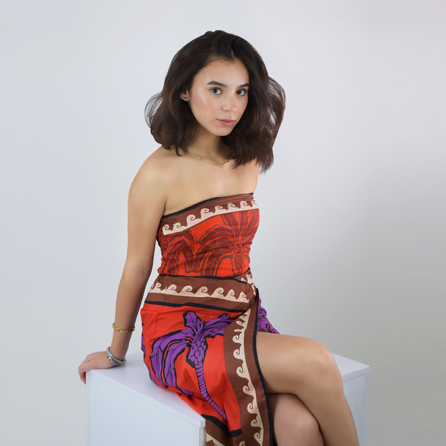 VESTIDO STRAPLESS ESTAMPADO MULTICOLOR